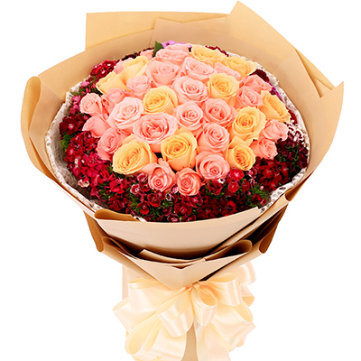 <b>忘情巴黎&粉色、香檳色玫瑰x33枝</b>